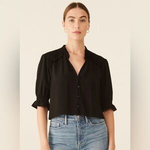 New French Connection women's black short sleeves blouse top size M (8) V-neck